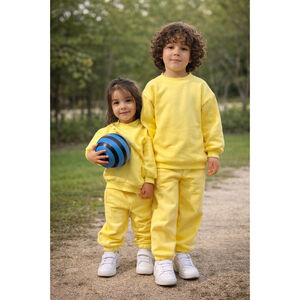 Kids Fleece-Lined Butter Yellow Thick Sweatshirt Sweatpants Set 4T 100% Cotton